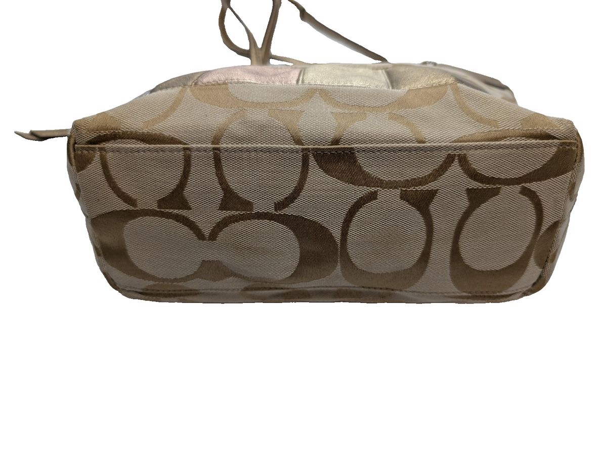 Sac Coach Signature Beige Jacquard Toile Cuir Épaule Cabas