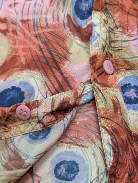 Chemise Hawaïenne Man Seta 100% Soie Fine Motif oeil de Paon - Taille M