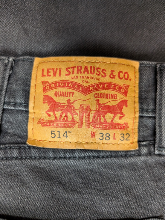 Jean Levi's 514 Vintage Homme W38 L32 Noir Denim Stretch Straight Fit Droit