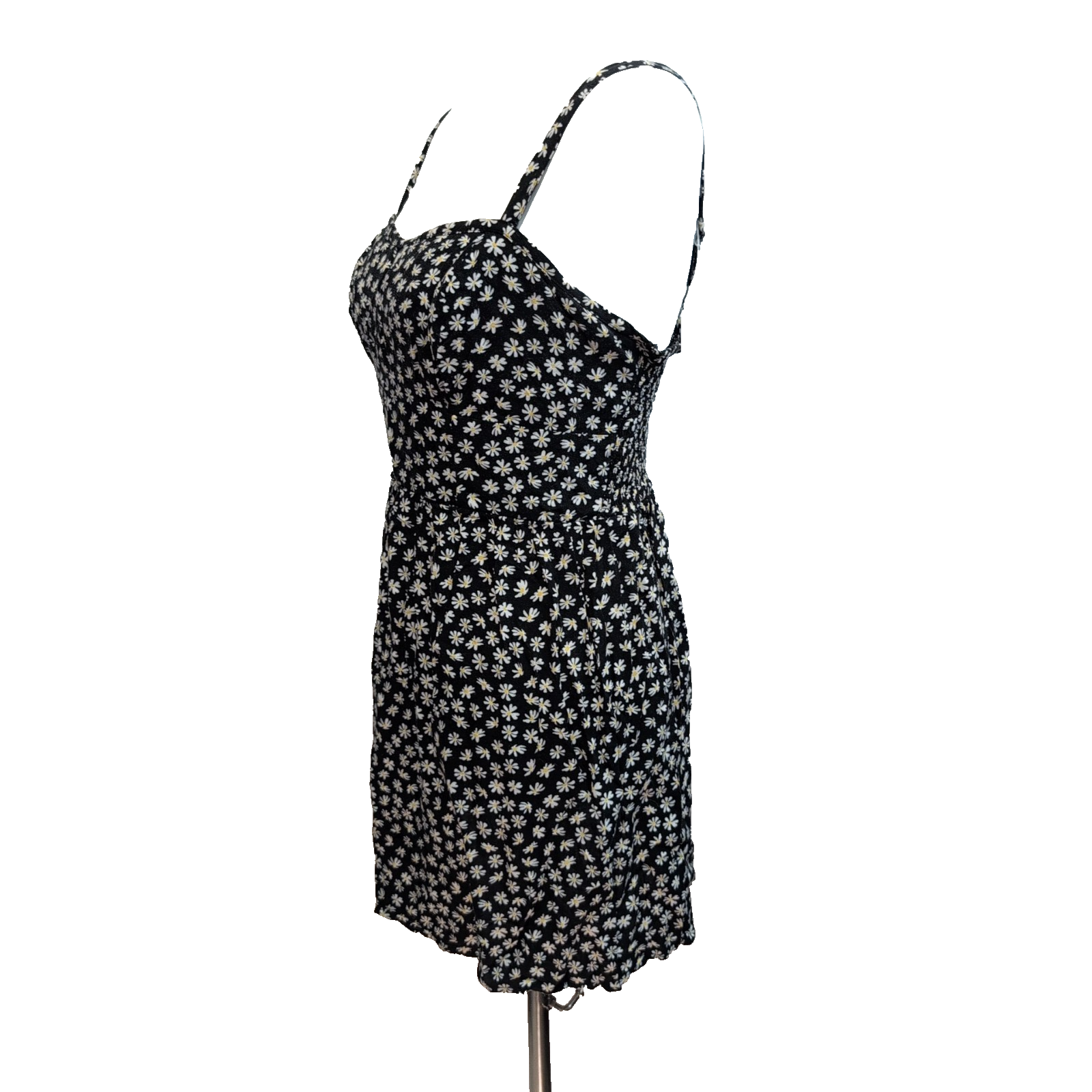 Robe d'été Femme M Noire Fleurie Marguerites 100% Viscose Bretelles Réglables
