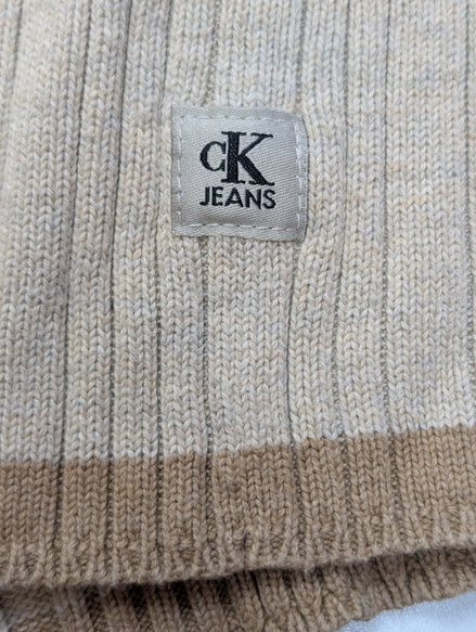 Pull CALVIN KLEIN Crème Col V Maille Côtelée Taille XL Coton Luxe Homme Chic