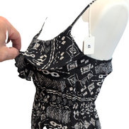 Robe d'été Femme XS Noir Blanc Motif Ethnique Rayonne Bretelles Réglables