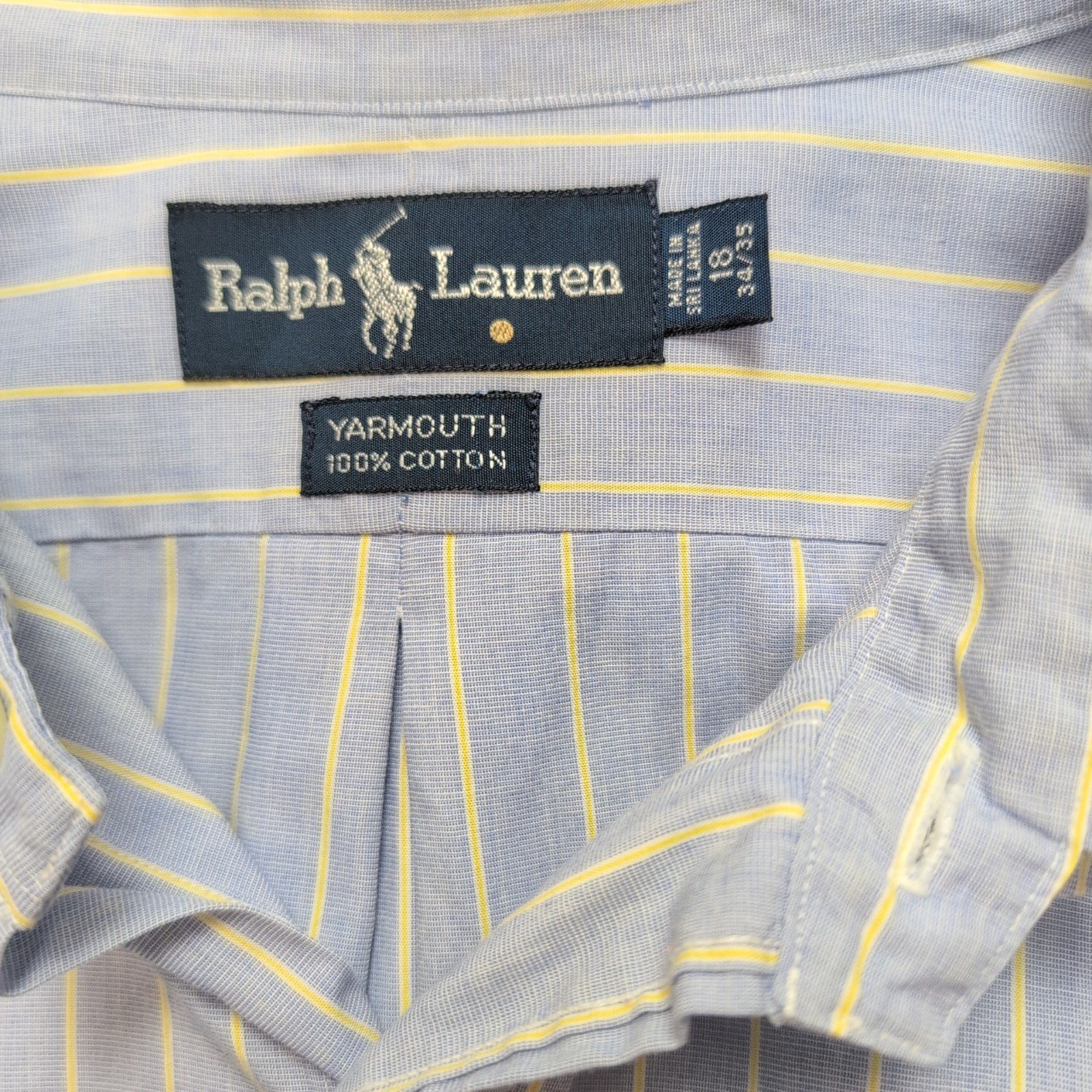 Chemise Ralph Lauren Vintage Yarmouth 2XL Bleu Rayures Jaune Coton