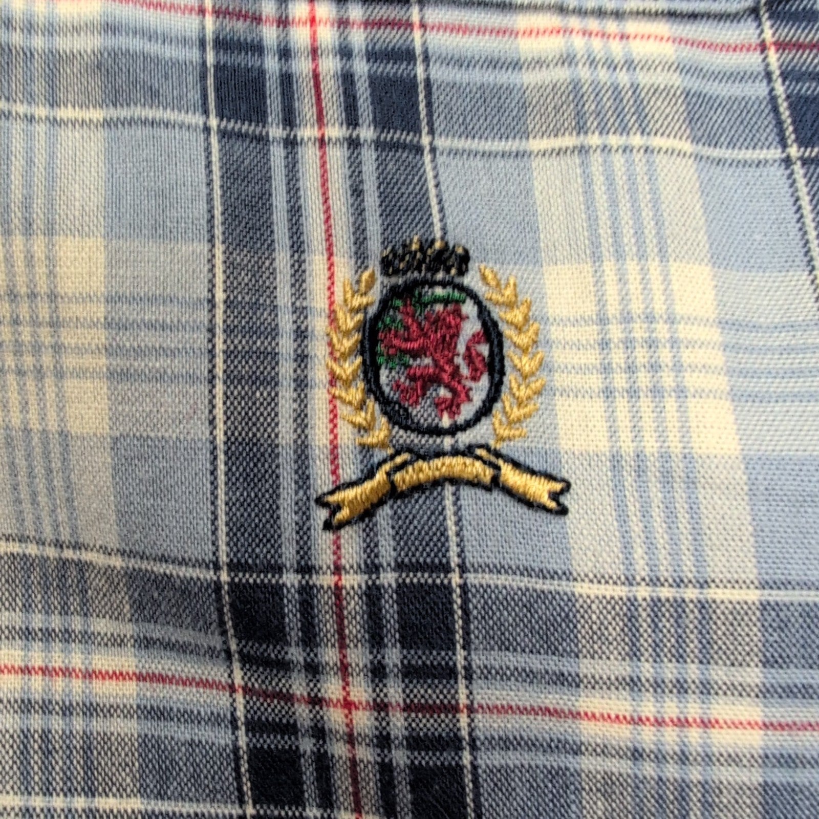 Chemise Tommy Hilfiger Manches Courtes Bleue à Carreaux Coton Logo Brodé T.L