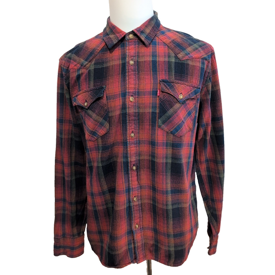 Chemise Levi's Vintage Flanelle Style Western Carreaux Bordeaux / Bleu Taille L