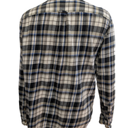 🌲 CHEMISE FLANELLE CHAPS L (G) À CARREAUX NOIR GRIS BLEU LOGO BRODÉ