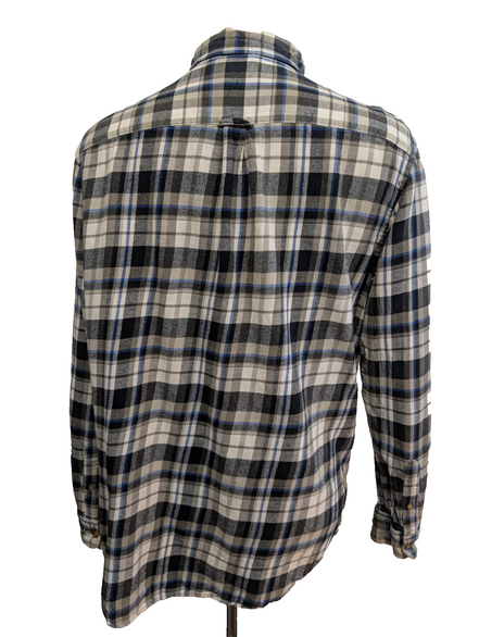 🌲 CHEMISE FLANELLE CHAPS L (G) À CARREAUX NOIR GRIS BLEU LOGO BRODÉ