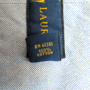 Chemise Ralph Lauren XL Bleu Clair Unie Oxford Coton Manches Courtes Logo Marron