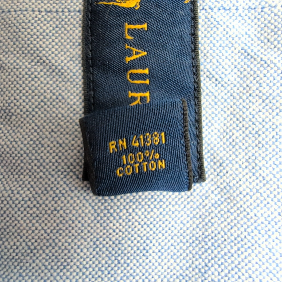 Chemise Ralph Lauren XL Bleu Clair Unie Oxford Coton Manches Courtes Logo Marron