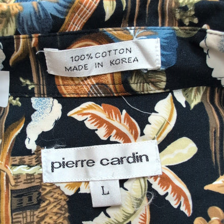 Chemise Hawaïenne Manches Courtes Pierre Cardin Noir Motif Tropical L