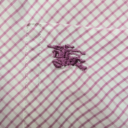 Chemise BURBERRY 100% Coton Rose Fuchsia L Logo Brodé Manches Longues