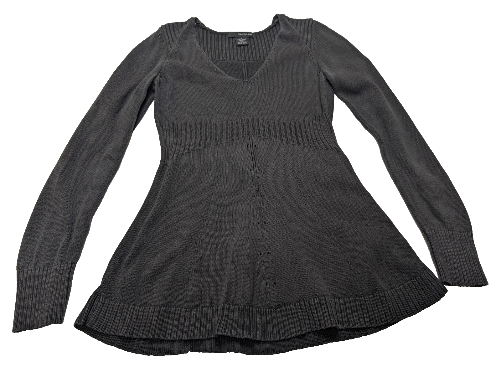 Pull Calvin Klein Femme Noir Col V Coupe Longue Évasée - Taille M