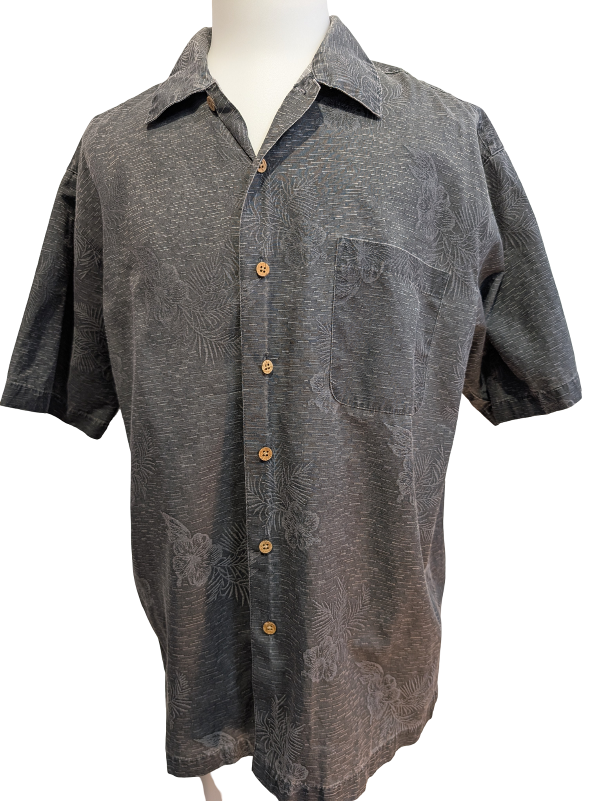 Chemise Hawaïenne FADED GLORY Gris Anthracite Motif Fleuri - Taille L