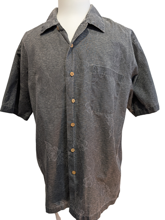 Chemise Hawaïenne FADED GLORY Gris Anthracite Motif Fleuri - Taille L