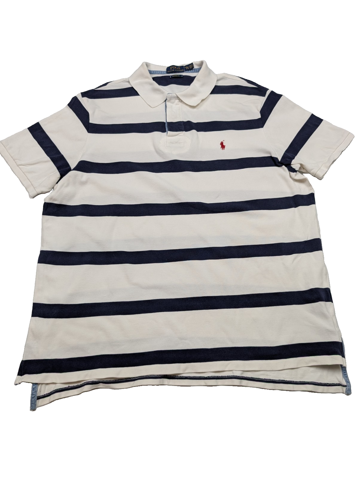 Polo rugby manches courtes Polo Ralph Lauren XXL rayures marine blanc Custom Fit