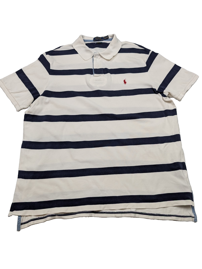 Polo rugby manches courtes Polo Ralph Lauren XXL rayures marine blanc Custom Fit