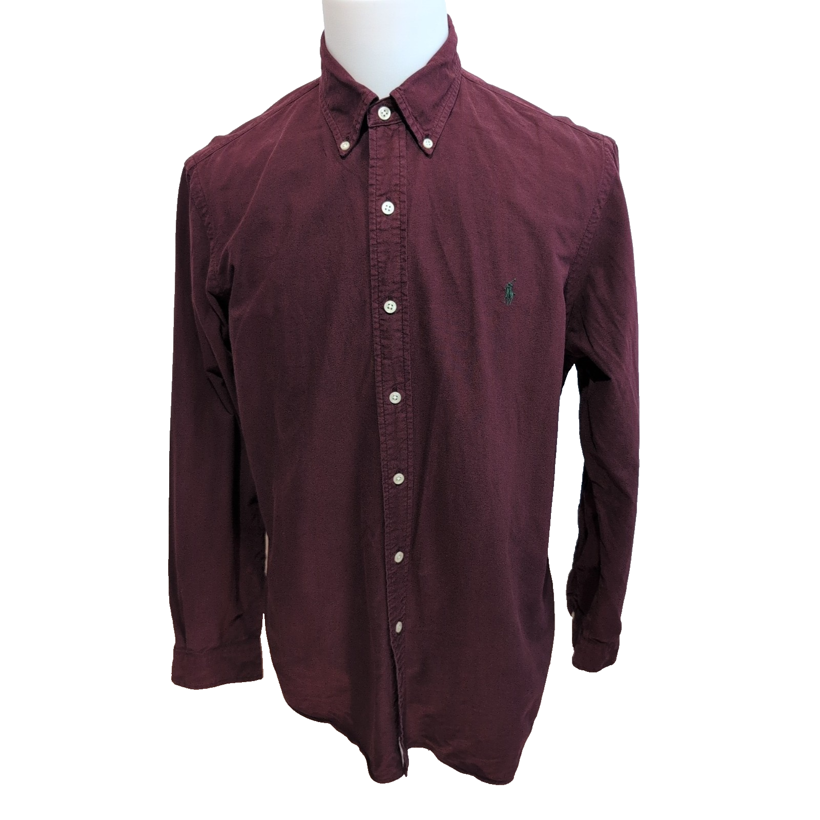 Chemise Ralph Lauren L bordeaux uni logo vert foncé 100% coton manches longues