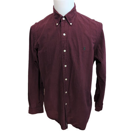 Chemise Ralph Lauren L bordeaux uni logo vert foncé 100% coton manches longues