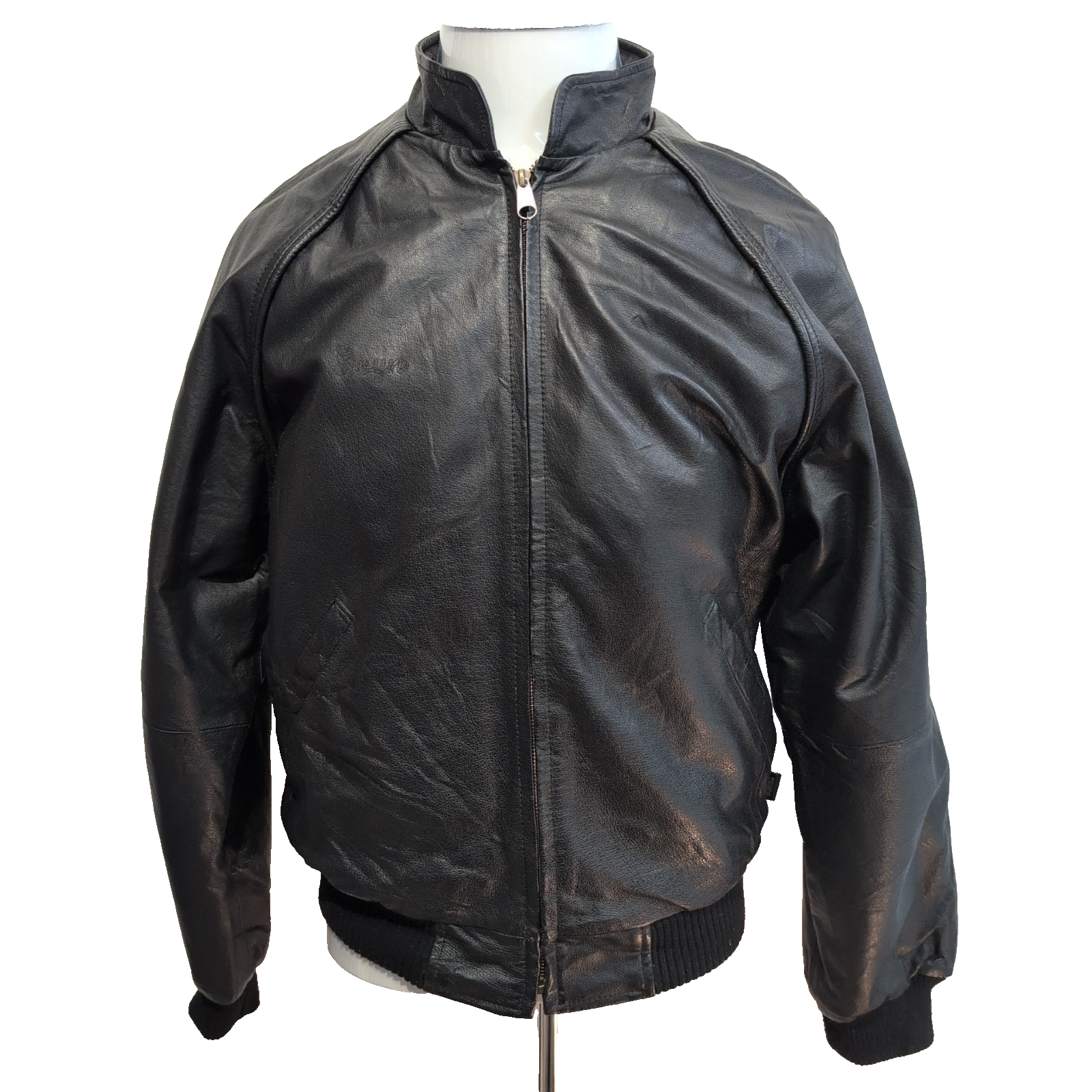 Blouson Cuir Femme XS Canada Sportswear TP Noir Bomber Racing Vintage |52c