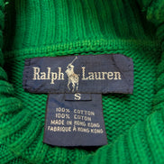 Pull Col Roulé Ralph Lauren Vert 100% Coton Logo Marron - Taille S