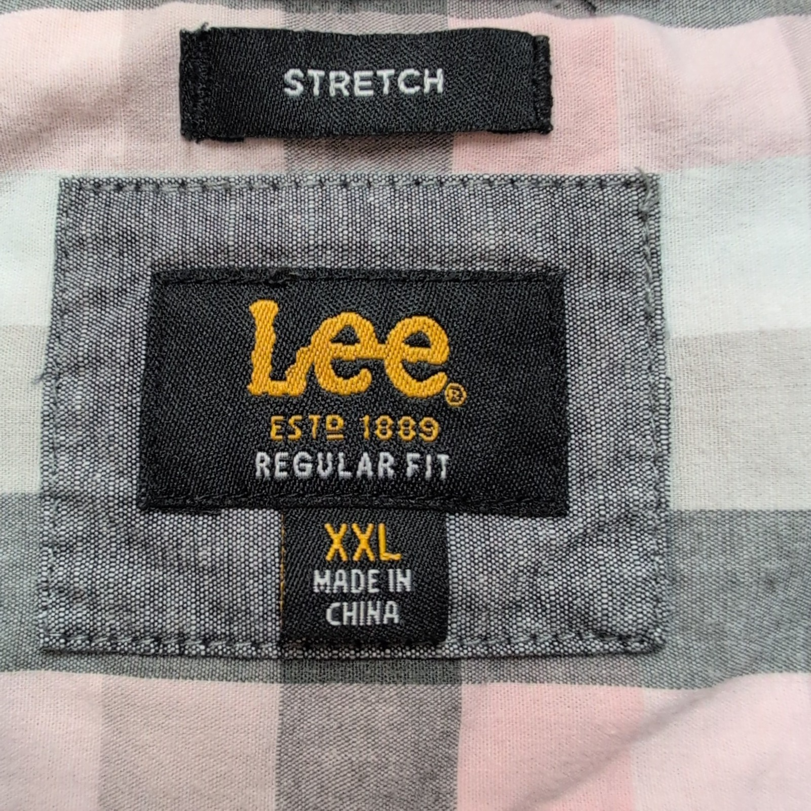 Chemise Lee stretch rose pâle et grise à carreaux poche manches courtes T. XXL