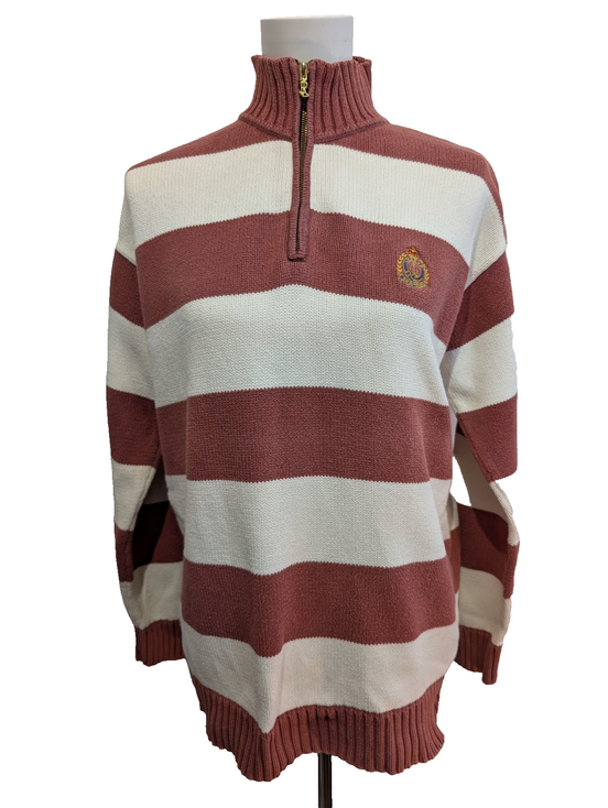 Pull Ralph Lauren (Lauren) Femme L Col Zip Coton Épais Écusson Brodé Chic 🏷️