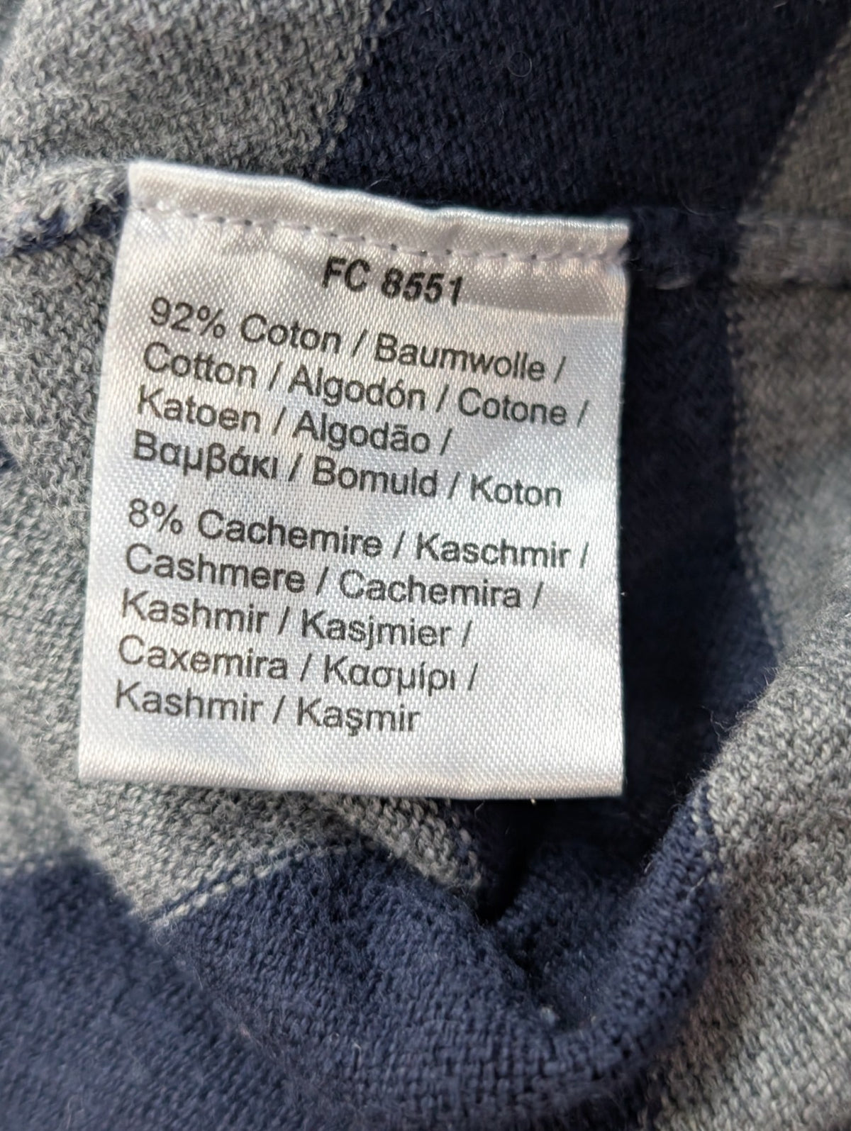 Pull Lacoste L Taille 5 coton cachemire bleu gris rayures col rond