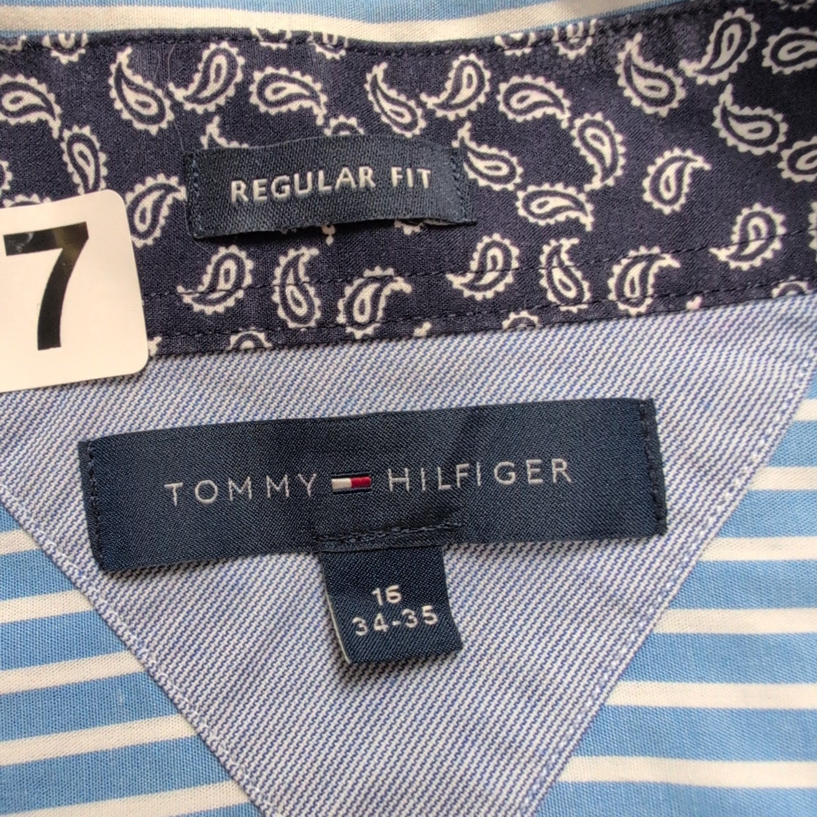 Chemise Tommy Hilfiger Homme Taille L Rayée Bleu Ciel Blanche Coton Paisley