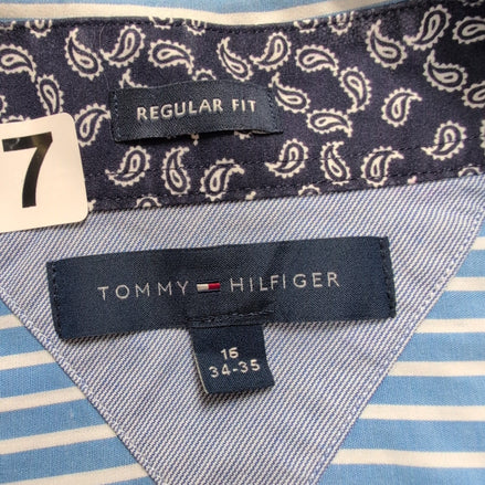 Chemise Tommy Hilfiger Homme Taille L Rayée Bleu Ciel Blanche Coton Paisley