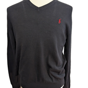 Pull Fin Polo Ralph Lauren Bleu Marine Col V Taille S Pima Coton Logo Rouge