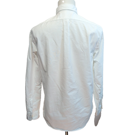 Chemise Ralph Lauren M Blanc Uni Logo Marron Coton manches longues