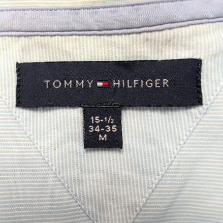 Chemise Tommy Hilfiger Homme Taille M/L Bleu Clair Rayée Coton Poche