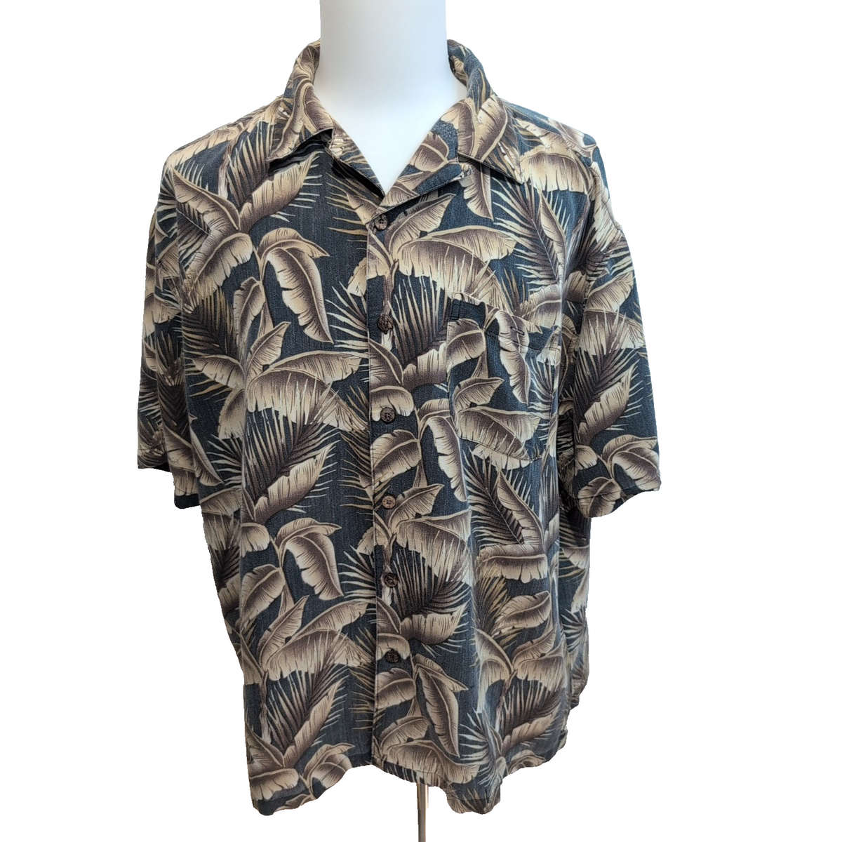 Chemise Hawaïenne Joe Marlin Rayonne Feuillage Marron XXL manches courtes
