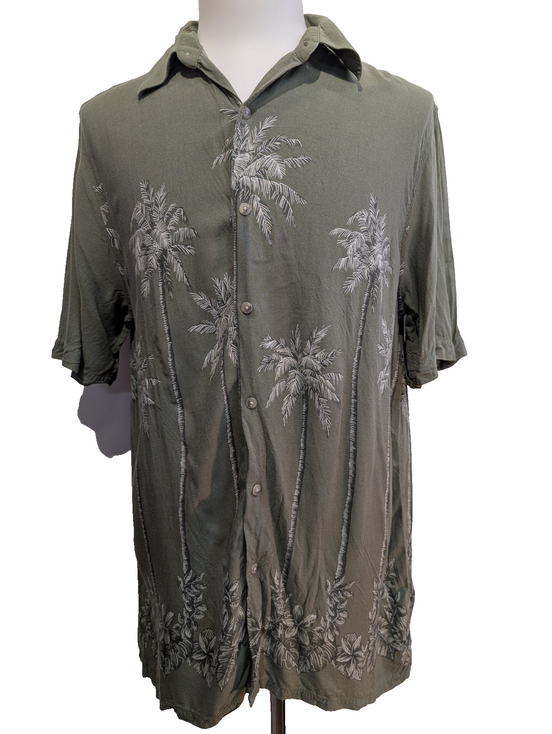 Chemise Hawaïenne CROFT & BARROW Kaki Motifs Palmiers - Taille L