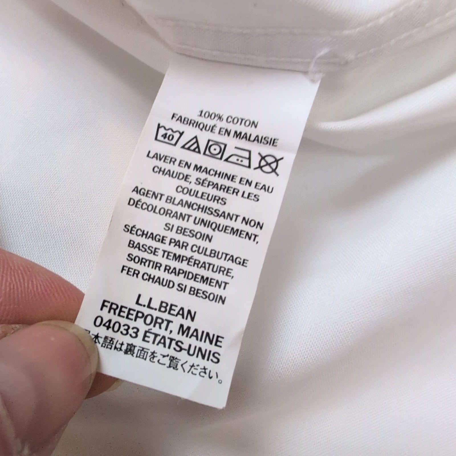 Chemise L.L. BEAN Homme XL/XXL Blanche Manches Longues Coton Supérieur