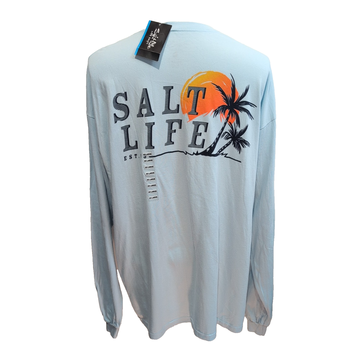 T-shirt Salt Life Manches Longues 2XL Bleu Clair Coton Neuf avec Étiquette