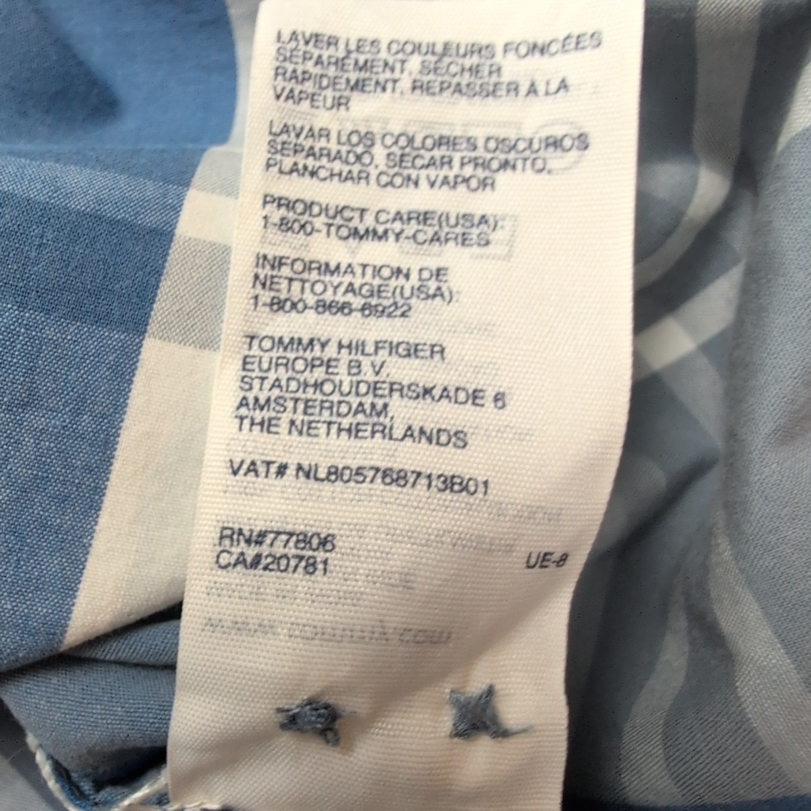 Chemise Tommy Hilfiger Manches Courtes Bleu Blanc Gris à Carreaux Taille L