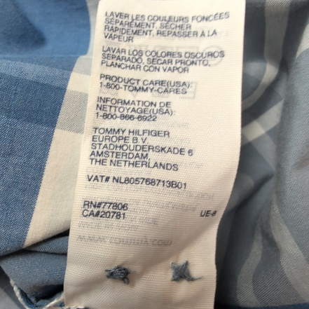 Chemise Tommy Hilfiger Manches Courtes Bleu Blanc Gris à Carreaux Taille L