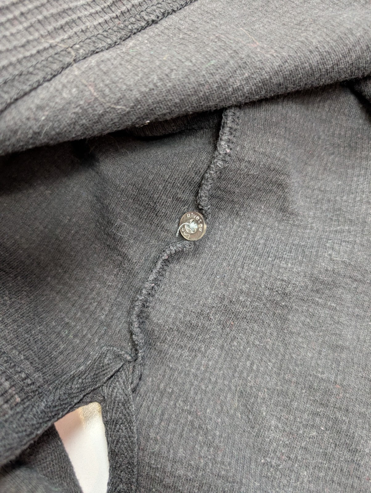 Sweat LEE Noir Vintage Col Boutonné Maille Gaufrée Nid Abeille Coton Taille L