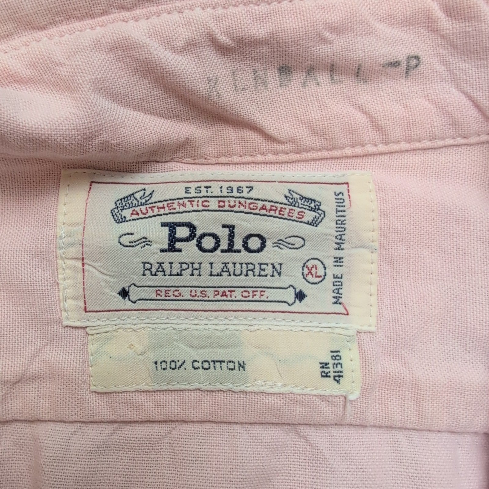 Chemise Polo Ralph Lauren Workwear rose 3 poches vintage logo L