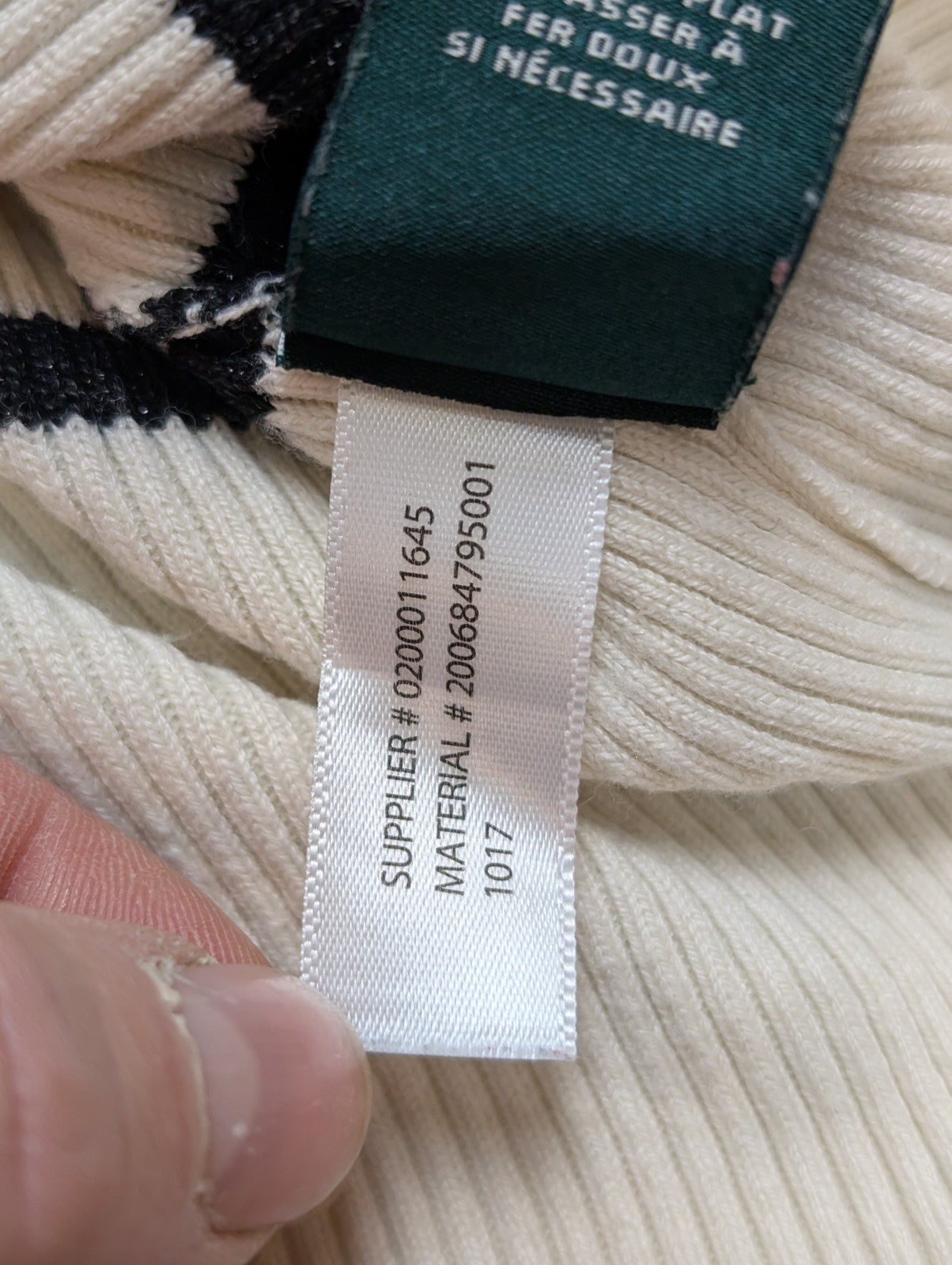 Pull Ralph Lauren (Lauren) Femme XL Col Roulé Rayé Blanc Cassé Noir Plaque Logo