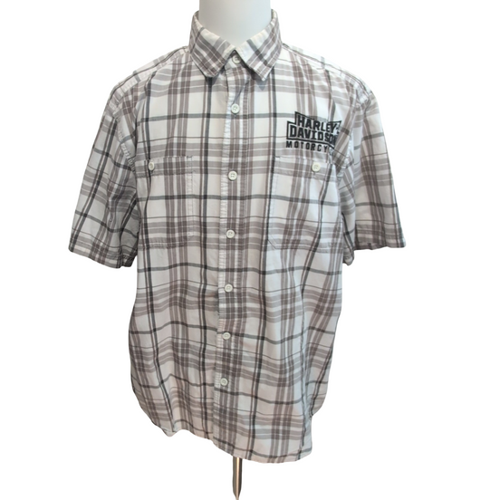 Chemise Harley-Davidson XL marron carreaux flammes 2 poches manches courtes