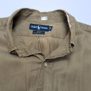 Chemise Ralph Lauren Blake XL Soie Lin Kaki Logo Bleu Marine mancheslongues