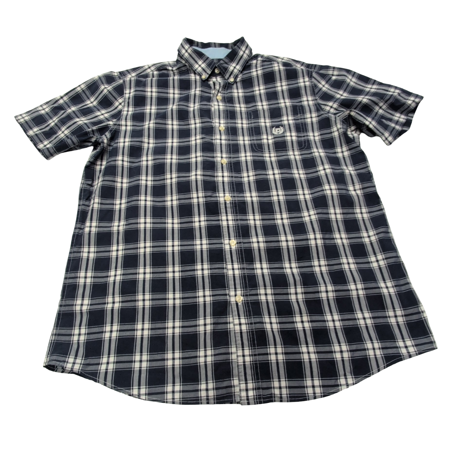 Chemise CHAPS à carreaux bleu marine manches courtes taille L #127e