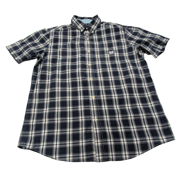 Chemise CHAPS à carreaux bleu marine manches courtes taille L #127e