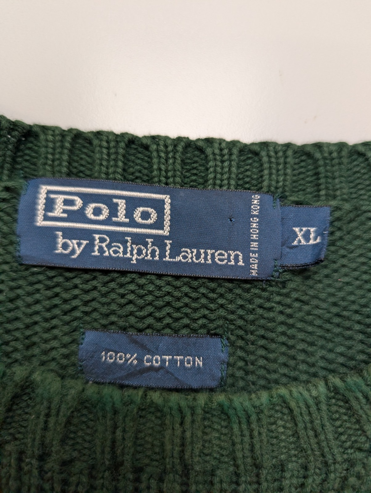 Pull POLO RALPH LAUREN Homme XL Vert Forêt Grosse Maille Logo Marine Vintage