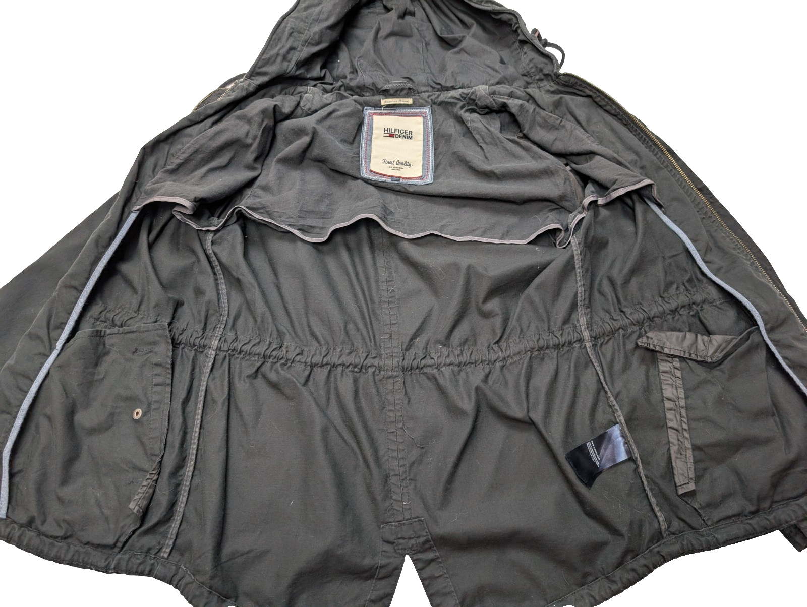 Tommy Hilfiger Denim Parka Veste Femme Noire Capuche Coton Ajustée M | 321BSR