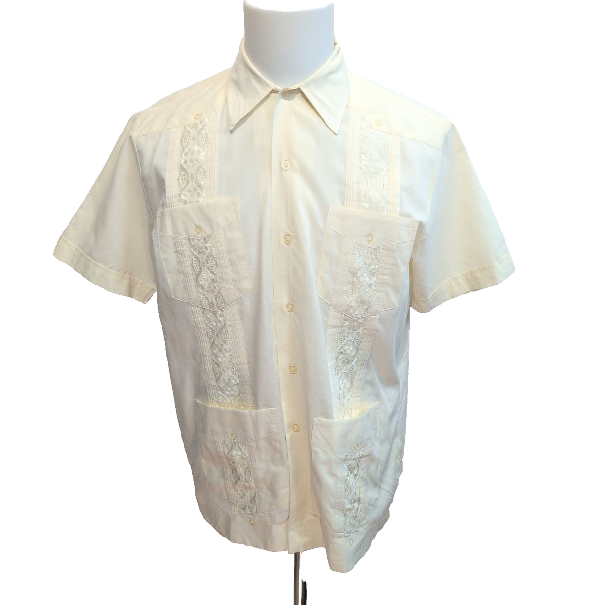 Chemise Hawaïenne Don José M Blanc Cassé 4 Poches Panama Brodée Vintage