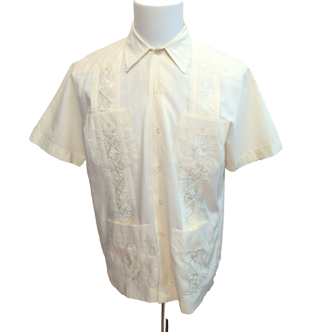 Chemise Hawaïenne Don José M Blanc Cassé 4 Poches Panama Brodée Vintage