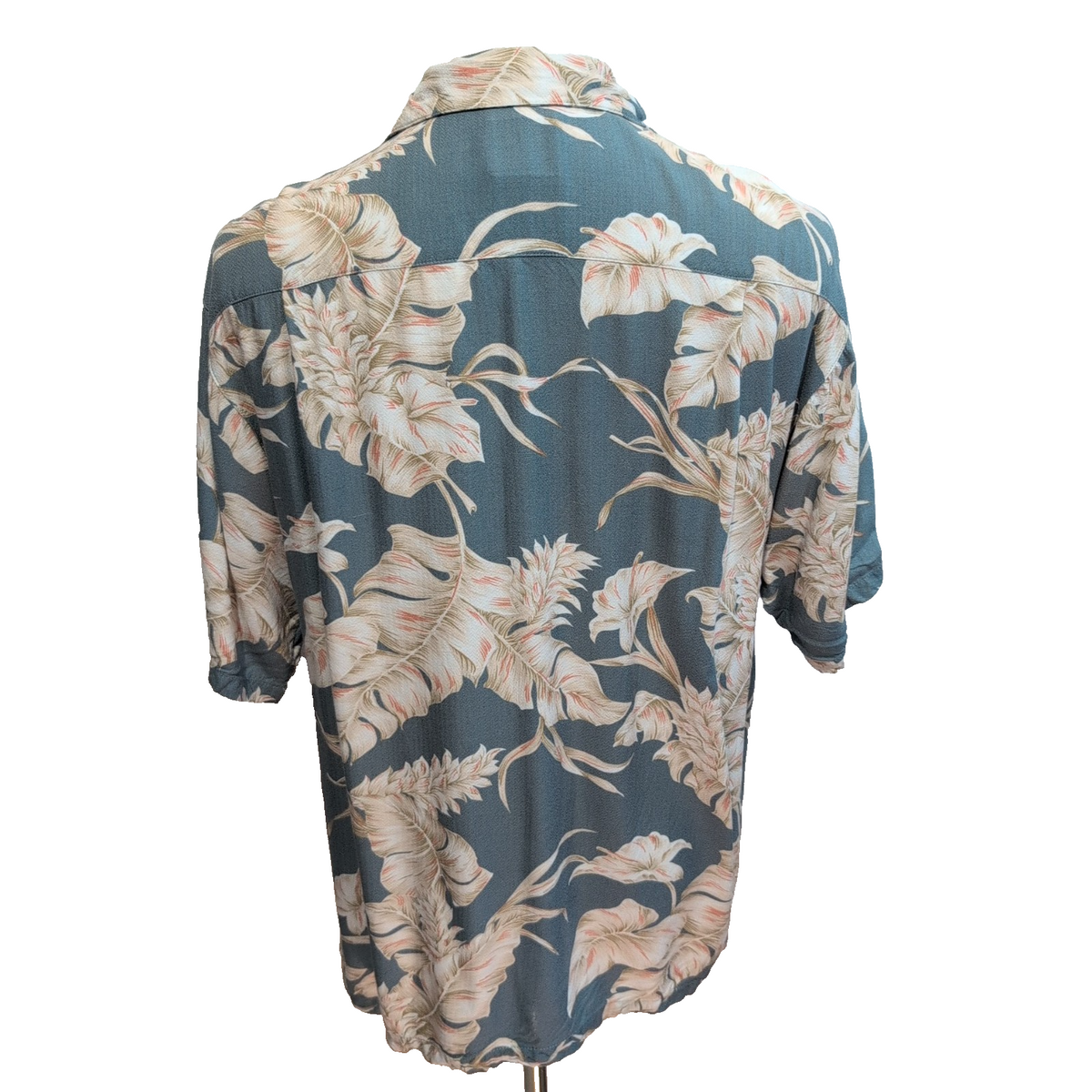 Chemise Hawaïenne LUAU Soie Beige Motif Tropical Taille M Manches courtes